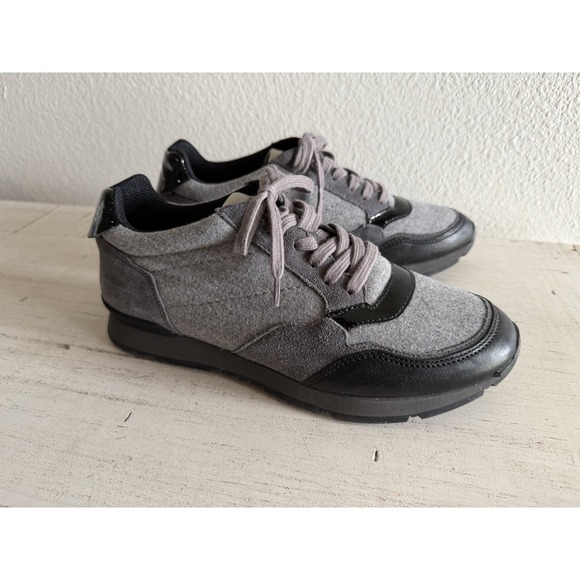GIORGIO ARMANI Suede Gray Black Casual Shoe Sneaker Leather Sz 38 Made in Italy